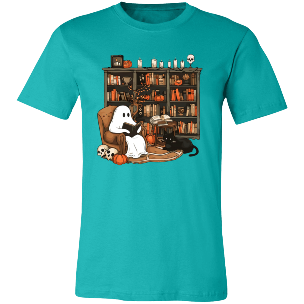 Ghost Reading By Book Shelf Short-Sleeve T-Shirt
