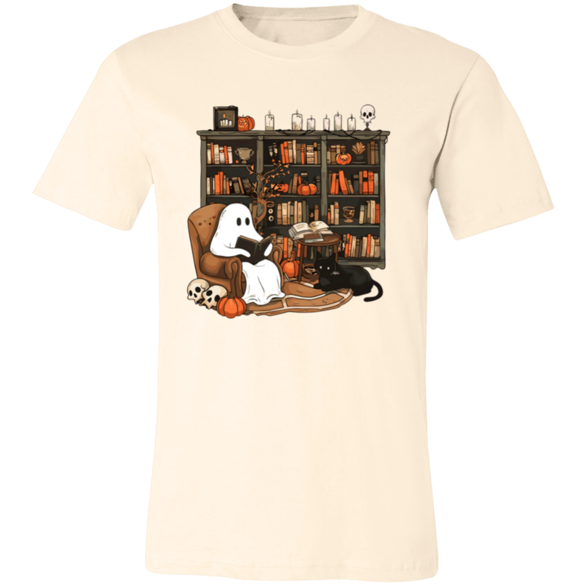 Ghost Reading By Book Shelf Short-Sleeve T-Shirt