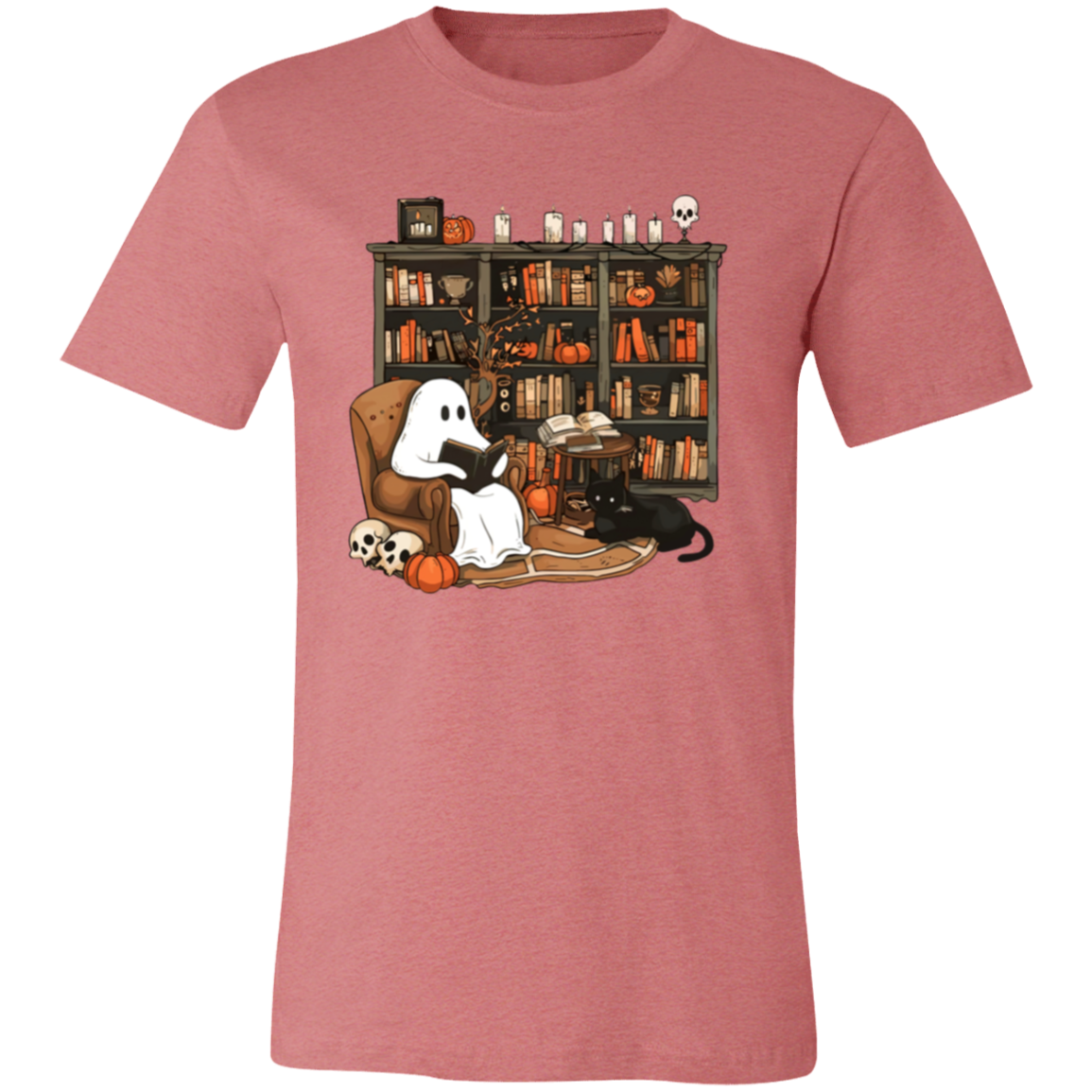 Ghost Reading By Book Shelf Short-Sleeve T-Shirt