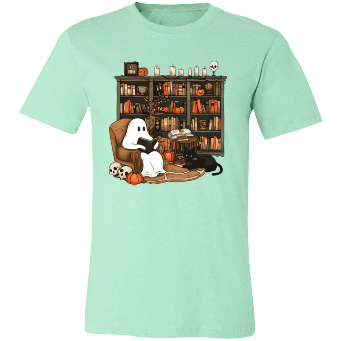 Ghost Reading By Book Shelf Short-Sleeve T-Shirt