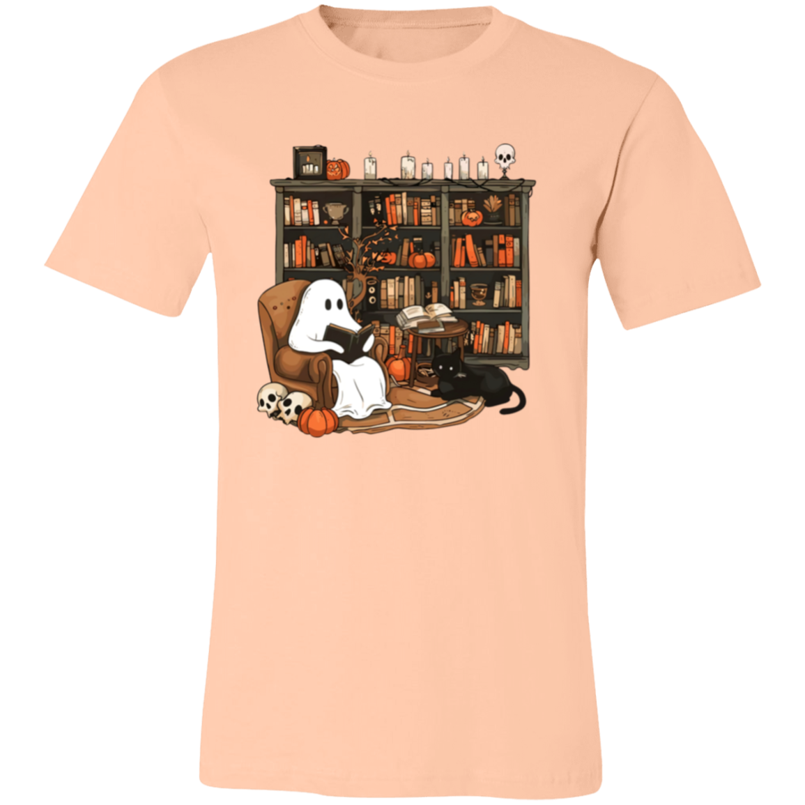 Ghost Reading By Book Shelf Short-Sleeve T-Shirt