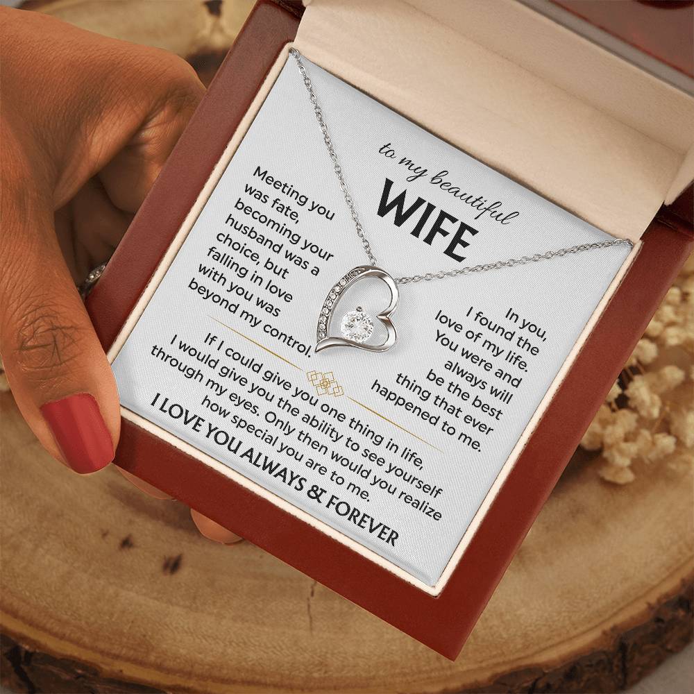 To My Beautiful Wife | Meeting You was Fate | White | Love Knot Necklace