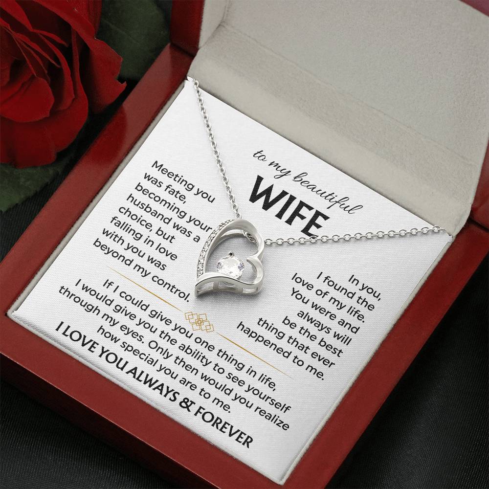 To My Beautiful Wife | Meeting You was Fate | White | Love Knot Necklace