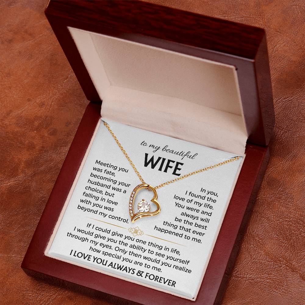 To My Beautiful Wife | Meeting You was Fate | White | Love Knot Necklace