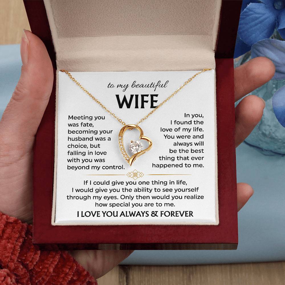 To My Beautiful Wife | Meeting You was Fate | White | Love Knot Necklace