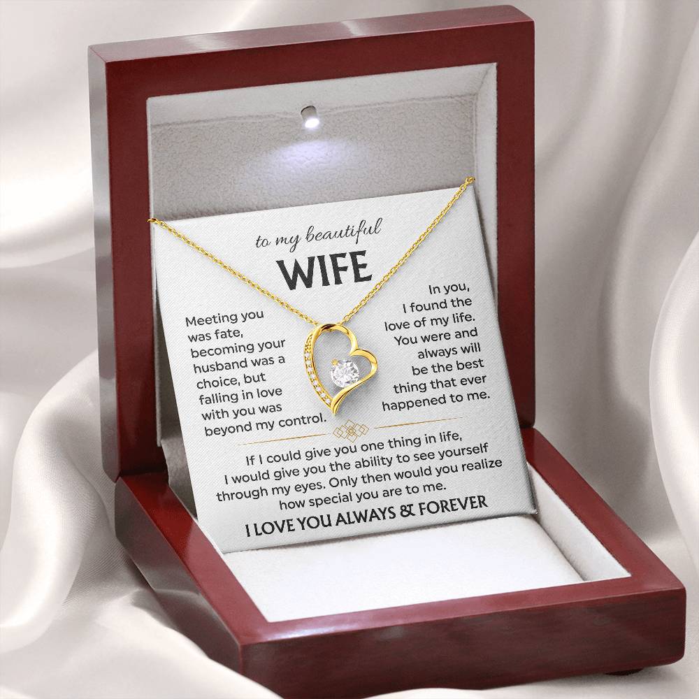 To My Beautiful Wife | Meeting You was Fate | White | Love Knot Necklace