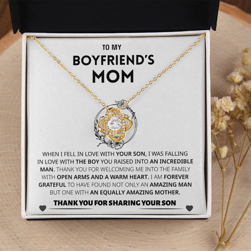 To My Boyfriends Mom | Thank You | Love Knot Necklace