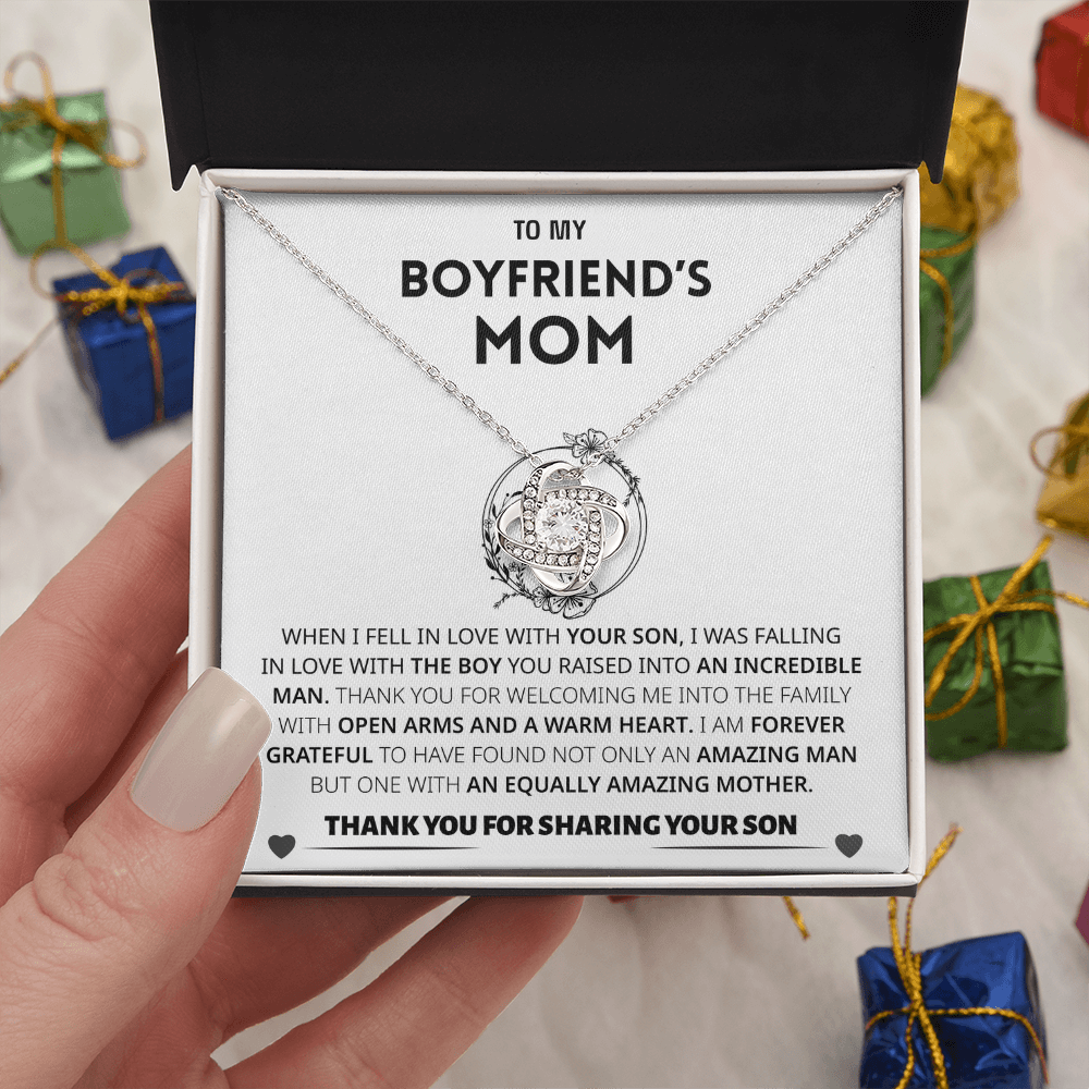 To My Boyfriends Mom | Thank You | Love Knot Necklace