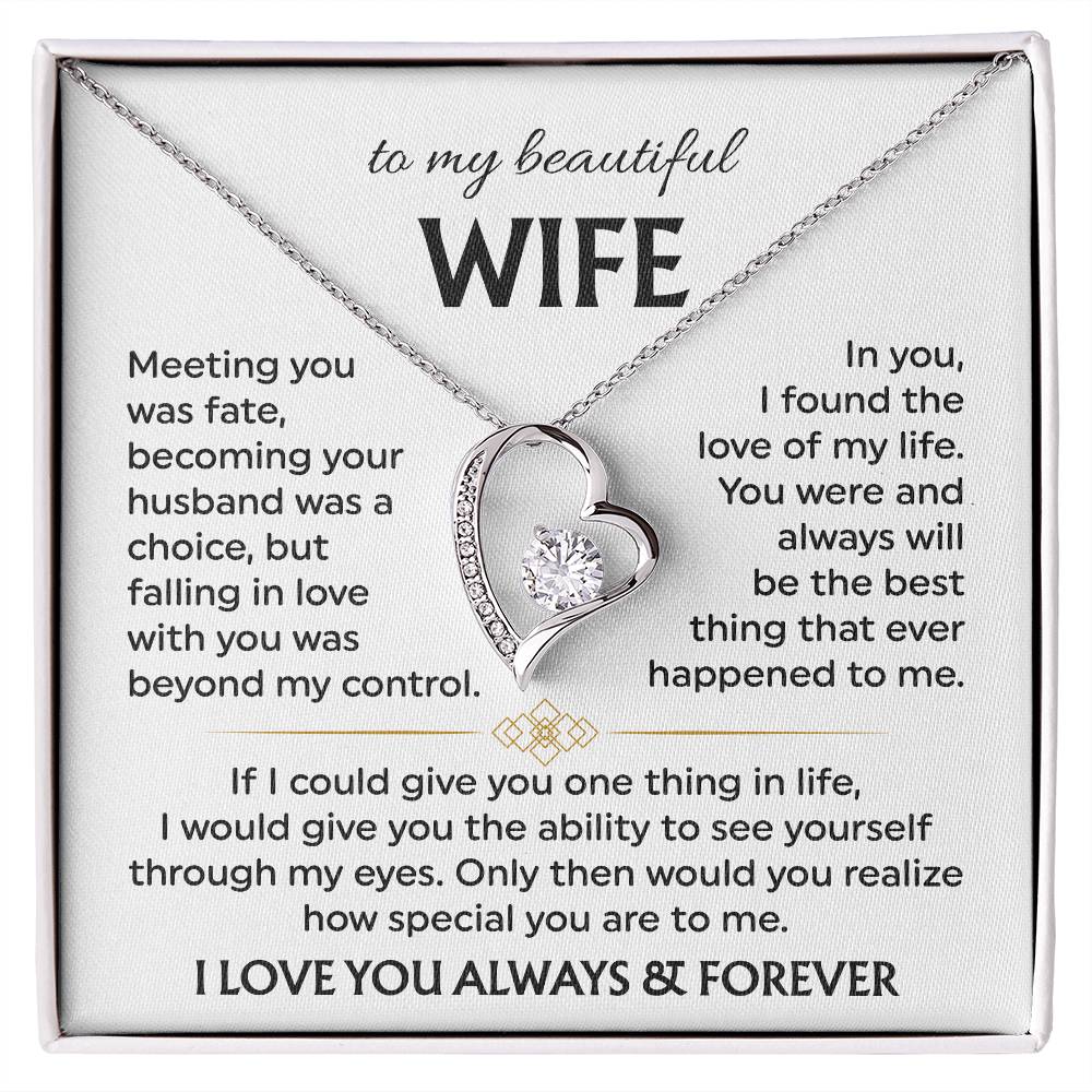To My Beautiful Wife | Meeting You was Fate | White | Love Knot Necklace