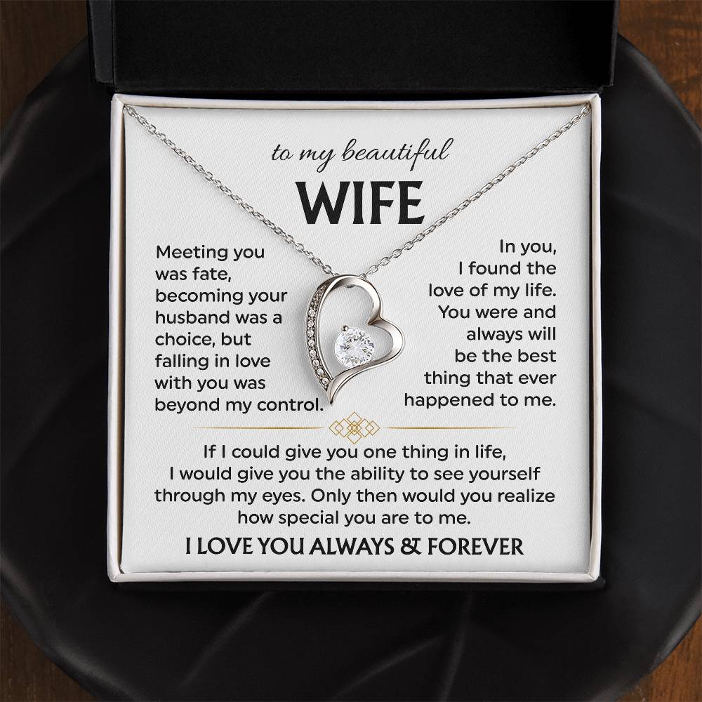 To My Beautiful Wife | Meeting You was Fate | White | Love Knot Necklace