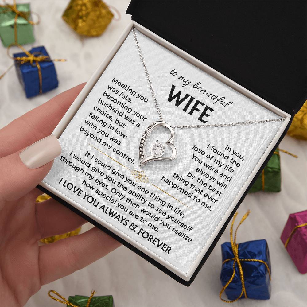 To My Beautiful Wife | Meeting You was Fate | White | Love Knot Necklace