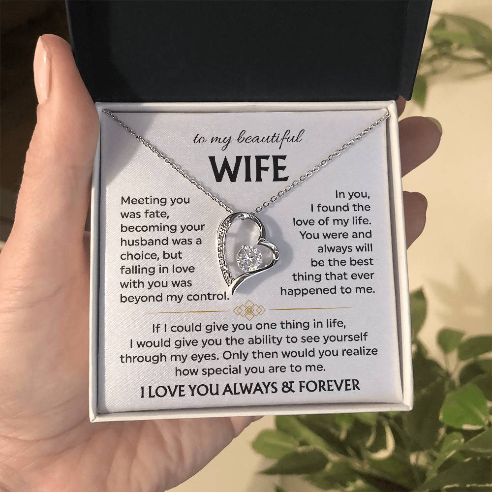 To My Beautiful Wife | Meeting You was Fate | White | Love Knot Necklace