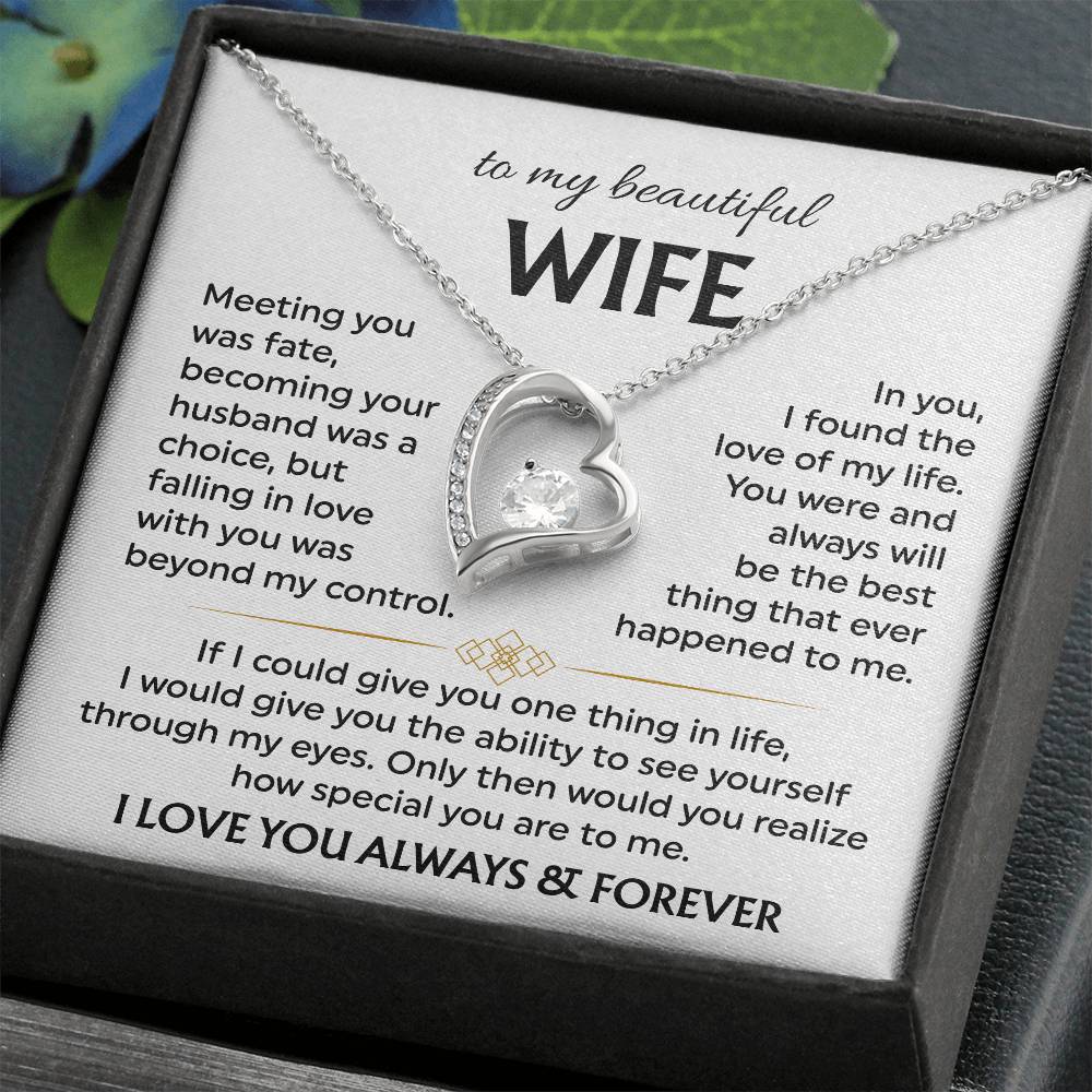 To My Beautiful Wife | Meeting You was Fate | White | Love Knot Necklace