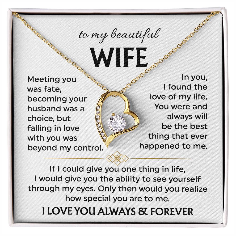 To My Beautiful Wife | Meeting You was Fate | White | Love Knot Necklace