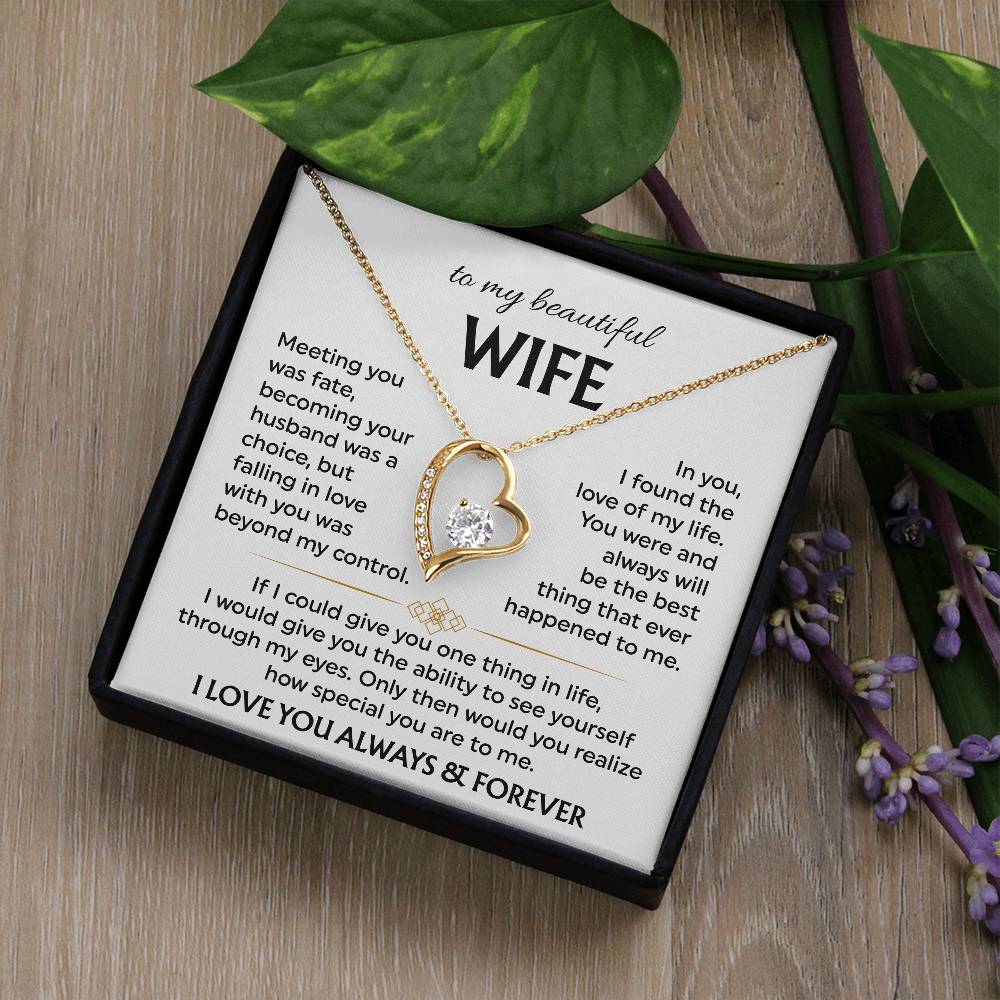 To My Beautiful Wife | Meeting You was Fate | White | Love Knot Necklace