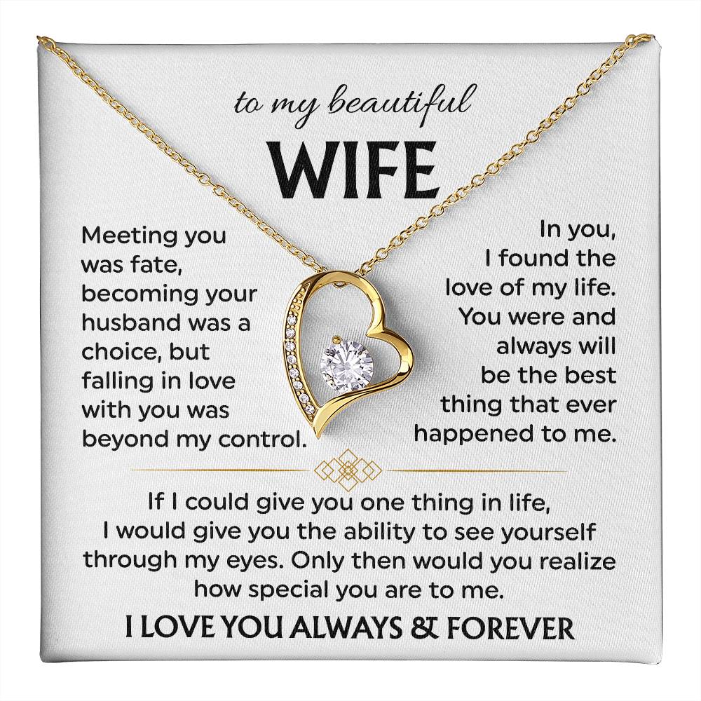 To My Beautiful Wife | Meeting You was Fate | White | Love Knot Necklace