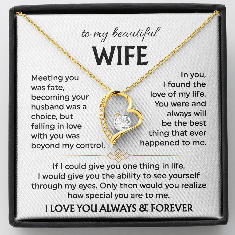 To My Beautiful Wife | Meeting You was Fate | White | Love Knot Necklace
