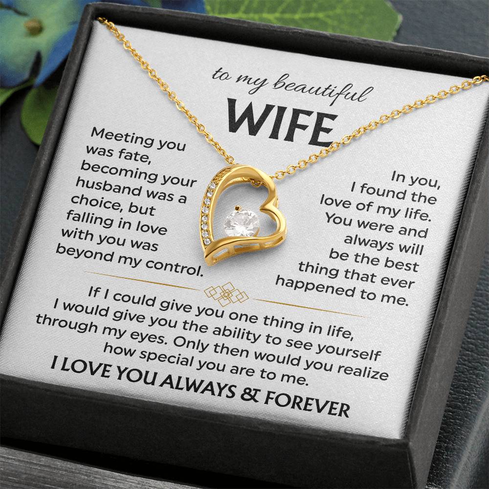 To My Beautiful Wife | Meeting You was Fate | White | Love Knot Necklace