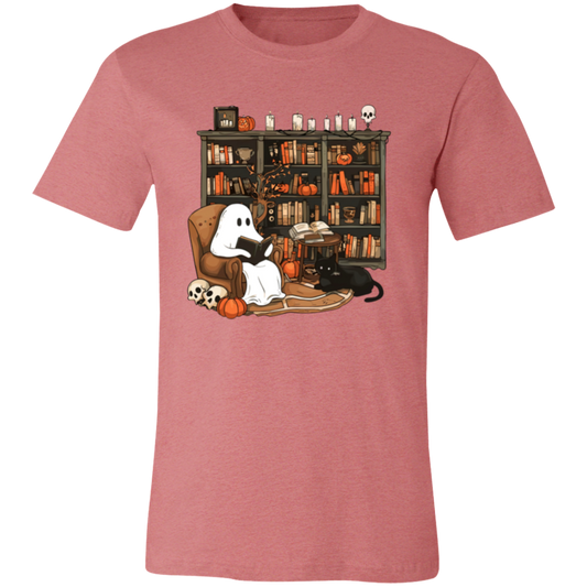 Ghost Reading By Book Shelf Short-Sleeve T-Shirt