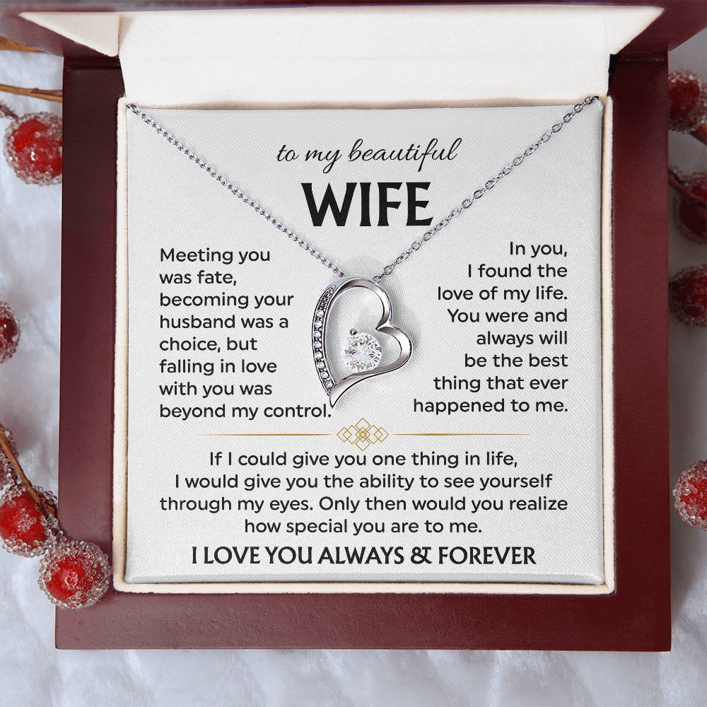 To My Beautiful Wife | Meeting You was Fate | White | Love Knot Necklace