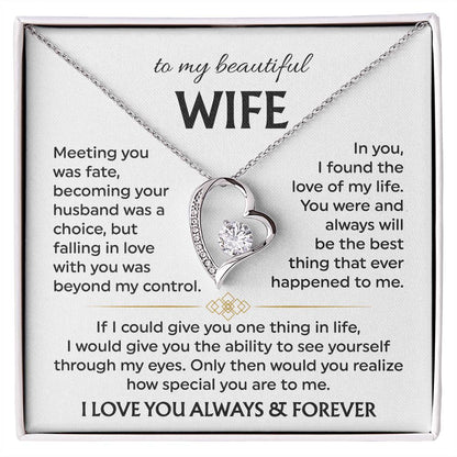 To My Beautiful Wife | Meeting You was Fate | White | Love Knot Necklace