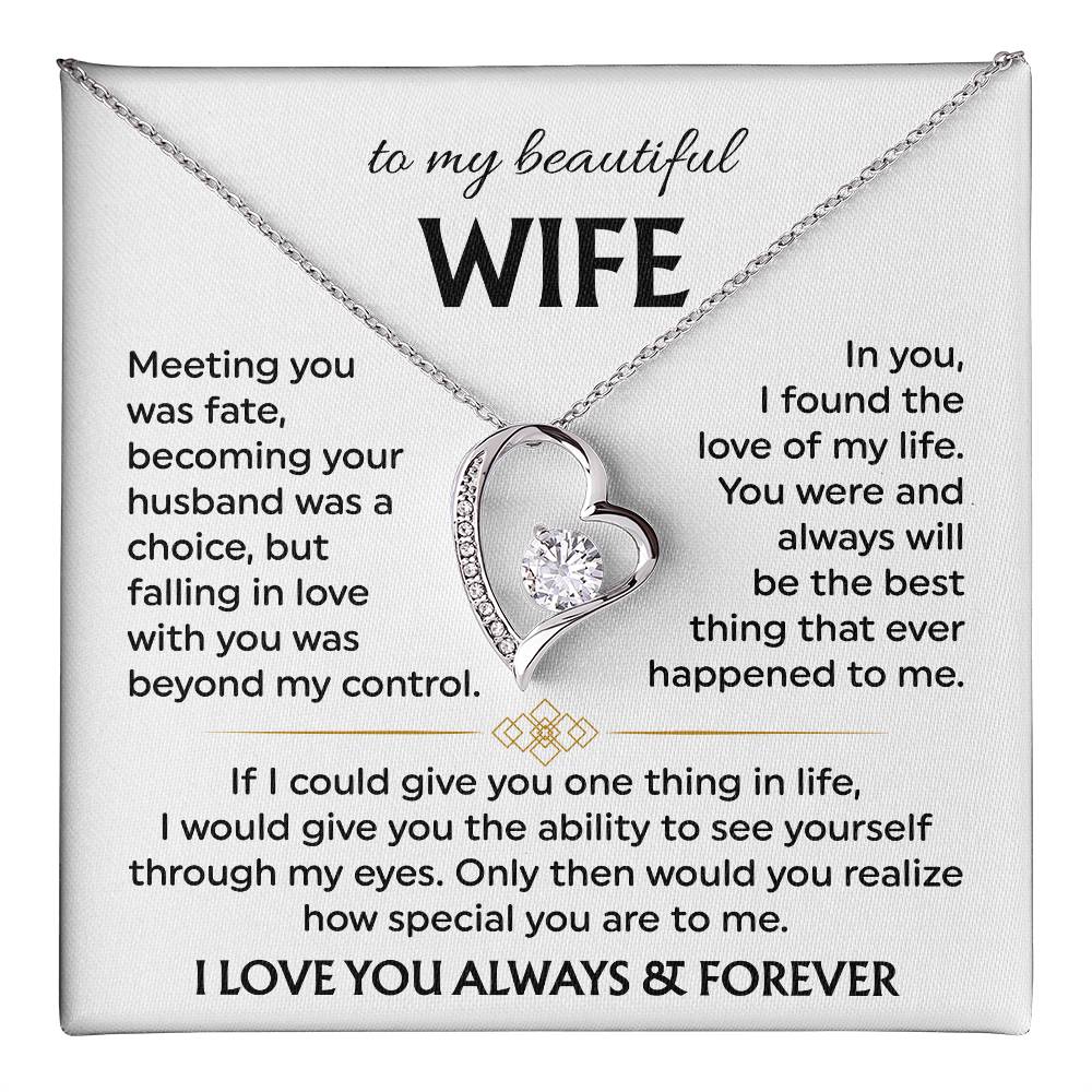 To My Beautiful Wife | Meeting You was Fate | White | Love Knot Necklace